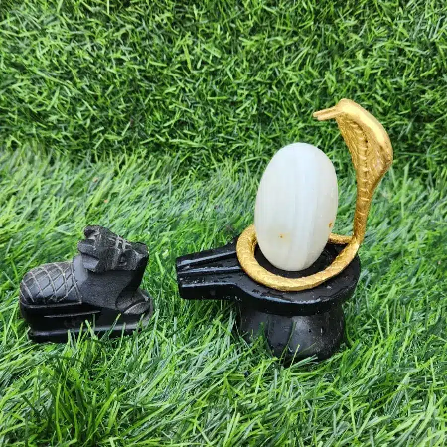 white-marble-shivling-damru-jaladhari-nandi-naag-narmada Full Shivling Puja Set – Energized with Nandi, Naag and Yoni Base