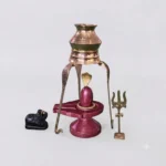 3" Red Narmadeshwar Shivling Set for Home - Red Shivling, Red Jaladhari, Nandi, Naag, Trishul and Kalash with Stand